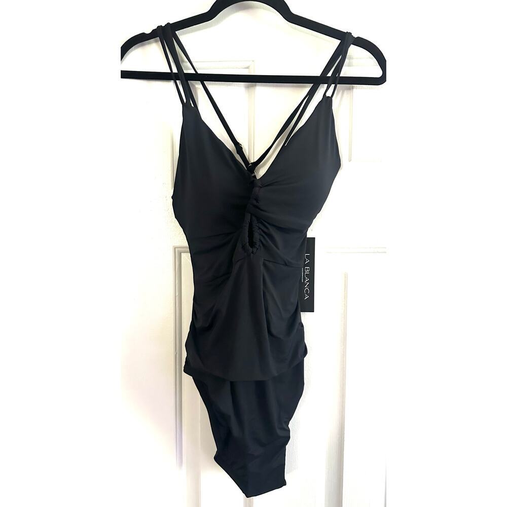 LA BLANCA Island Goddess Underwire Lace Up One Piece Black UPF - Sz 12 - NWT - Picture 4 of 8